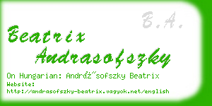 beatrix andrasofszky business card